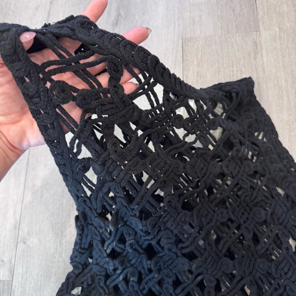 DKNY Jeans Cropped Knit Crochet Tank Top Black Size Large Summer Casual Beach - Picture 5 of 5